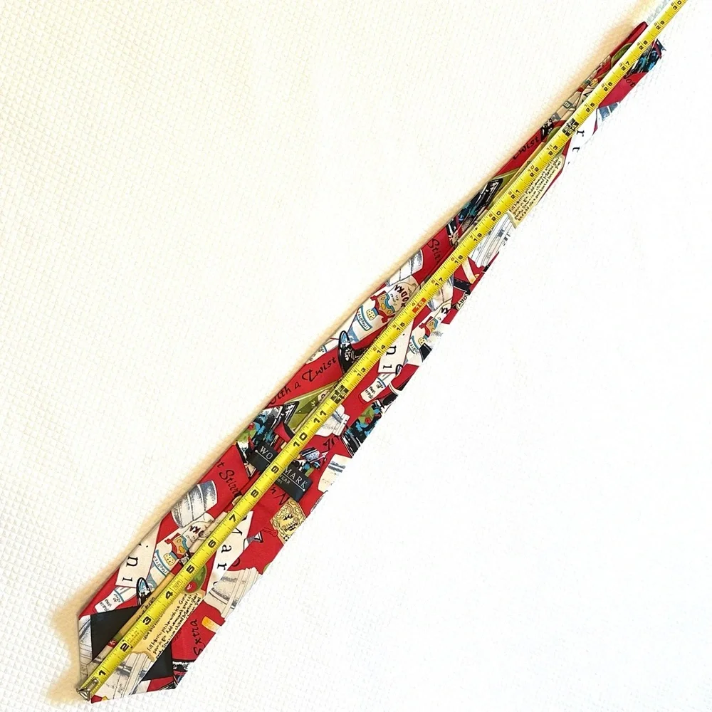Wolfmark 100% Silk Red Martini Cocktail Theme Print Tie Bartender Waitstaff 🍸🍸🍸 - Picture 5 of 6